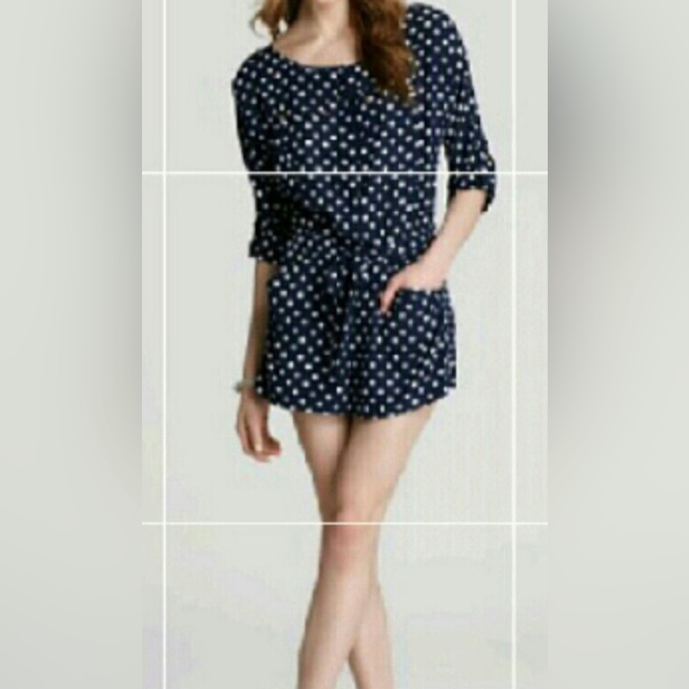 Vince Camuto Navy Blue White Polka Dot Romper, Size L